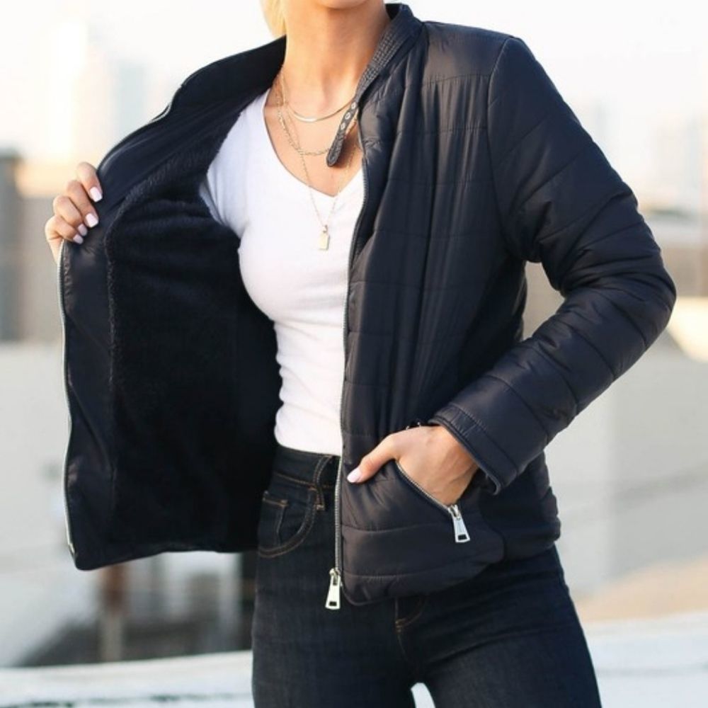 Black Quilted Puffer Jacket With Faux Fur Lining - Picture 3 of 3